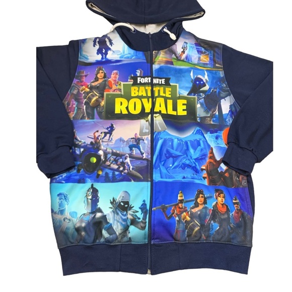 FORTNITE Battle Royale Graphic Print Zip Front Hooded Sweater Navy Blue Boys 12Y - Picture 5 of 8
